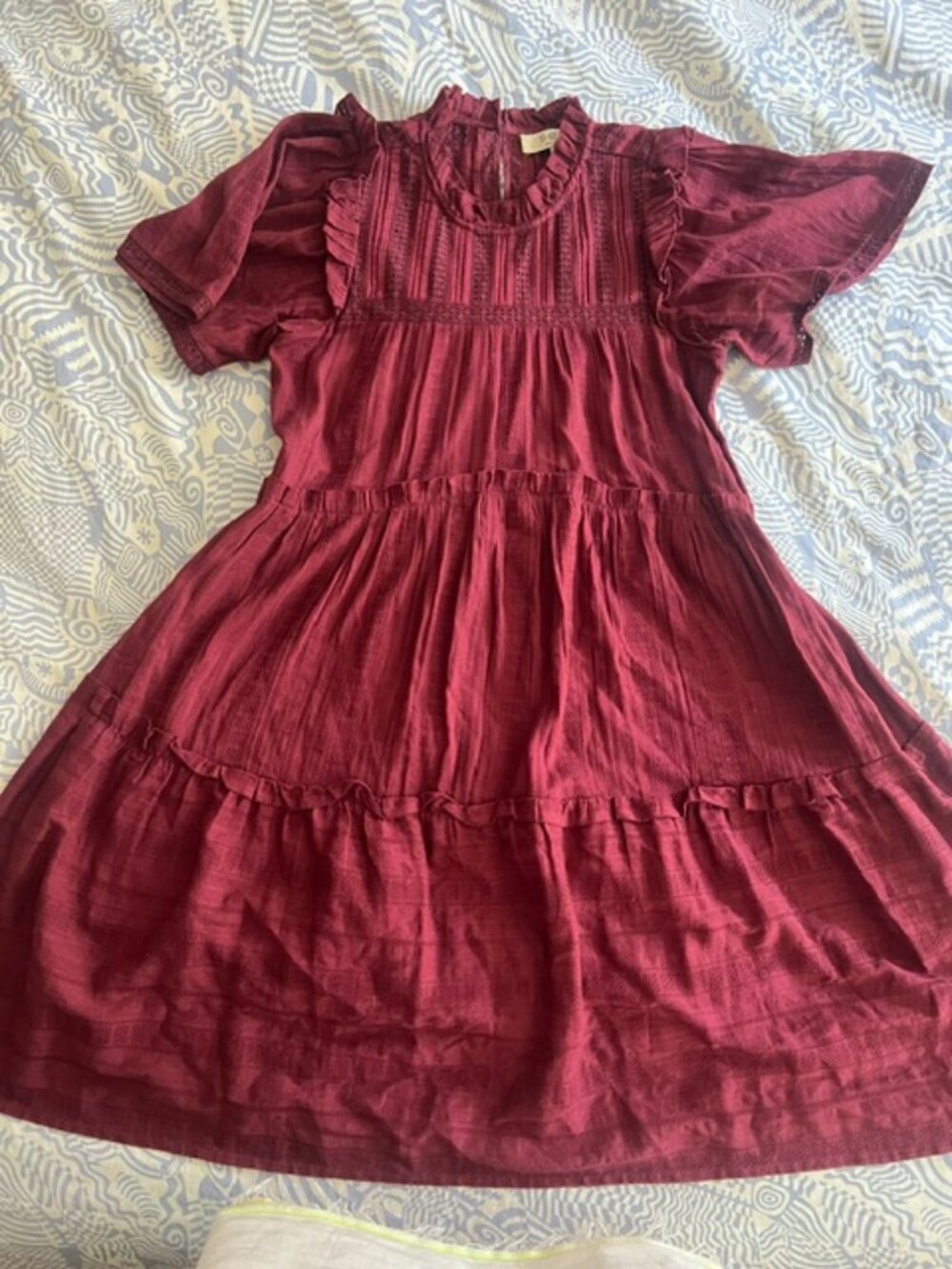 Sea New York Maroon Cotton Short Sleeved Smock Dress, Size 6 (true to size)